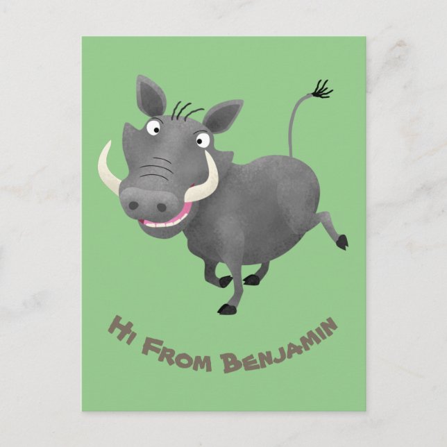 Funny african warthog pig cartoon illustration postcard (Front)