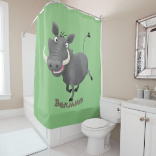 Funny african warthog pig cartoon illustration shower curtain