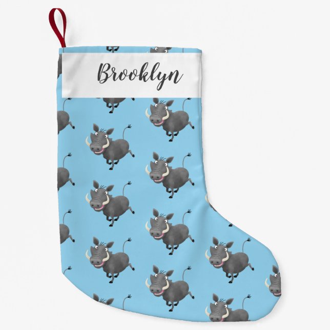 Funny african warthog pig cartoon illustration small christmas stocking (Front)