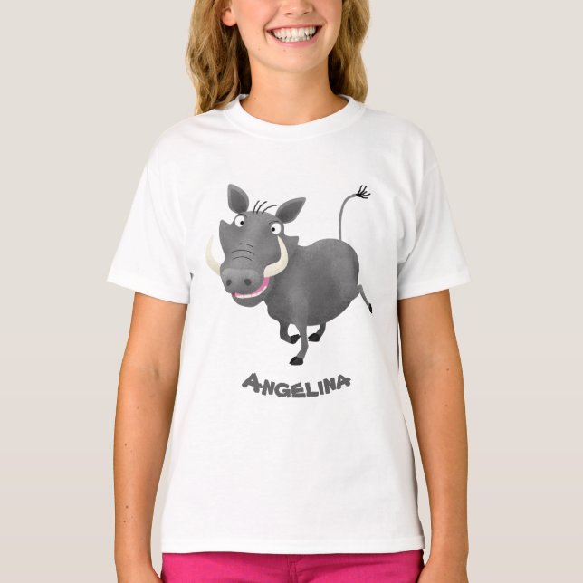 Funny african warthog pig cartoon illustration T-Shirt (Front)