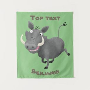 Funny african warthog pig cartoon illustration tapestry