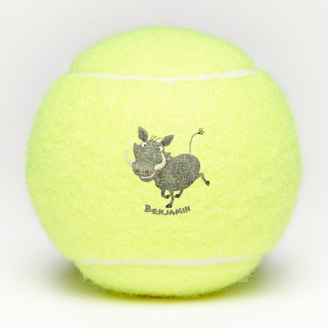 Funny african warthog pig cartoon illustration tennis balls (Front)