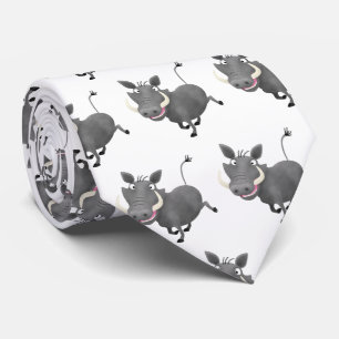 Funny african warthog pig cartoon illustration tie