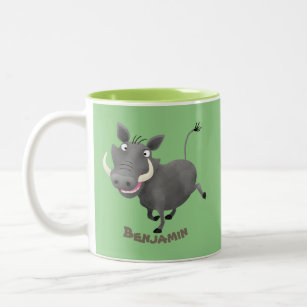 Funny african warthog pig cartoon illustration Two-Tone coffee mug