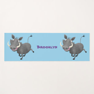 Funny african warthog pig cartoon illustration yoga mat