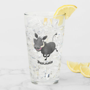 Funny African warthog pig cartoon personalised Glass