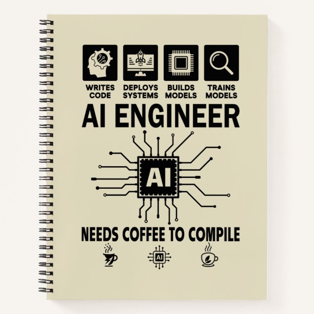 Funny AI Engineer Coding Programmer Developer Tech Notebook (Front)
