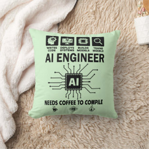 Funny AI Engineer Lover Needs Coffee To Compile Cushion