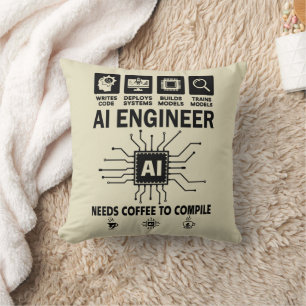 Funny AI Engineer Lover Needs Coffee To Compile Cushion