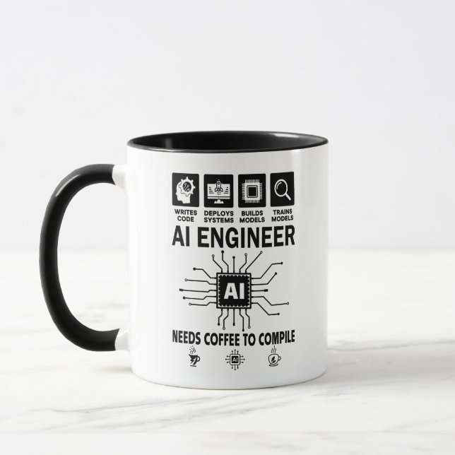 Funny AI Engineer Lover Needs Coffee To Compile Mug (Left)