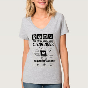 Funny AI Engineer Lover Needs Coffee To Compile T-Shirt