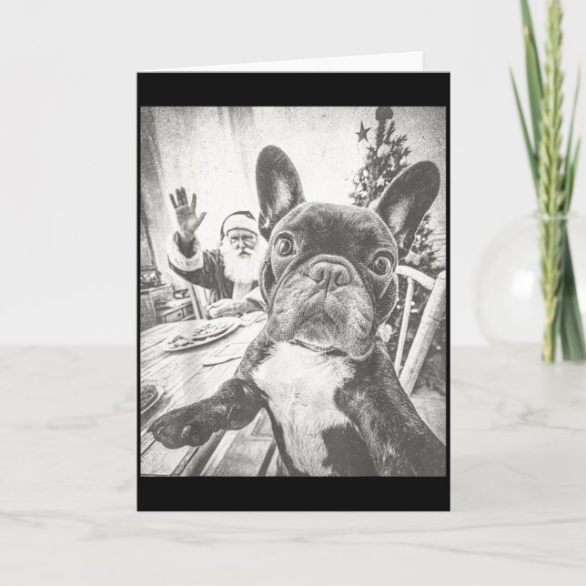 Funny Ai French Bulldog Selfie With Santa Claus Ch Card (Front)
