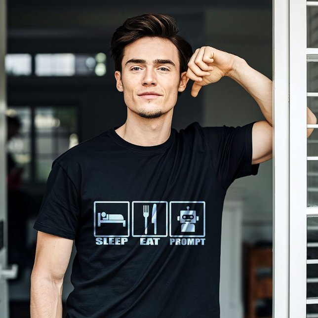 Funny AI Prompting T-Shirt | Black White Robot Eat (Whether you're training models or just vibing in dev mode, this black tee is perfect for IT geeks.)