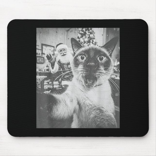 Funny Ai Siamese Cat Selfie With Santa Claus Chris Mouse Mat (Front)