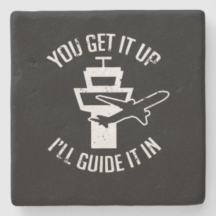 Funny Air Traffic I Get You Up Get Guide It In Stone Coaster
