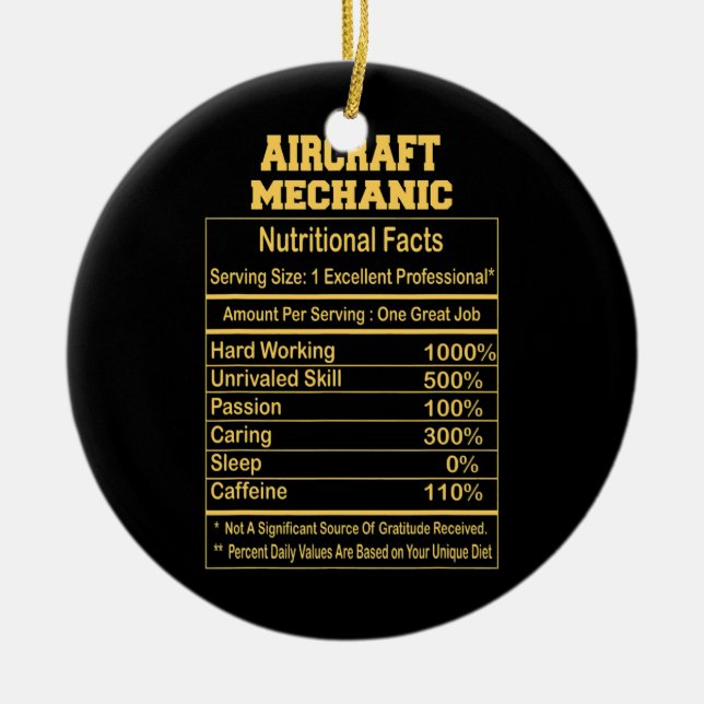 Funny Aircraft Mechanic Nutritional Facts Ceramic Tree Decoration (Front)