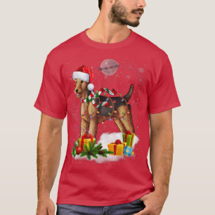 Funny Airedale Terrier Dog Christmas Lights Santa T-Shirt