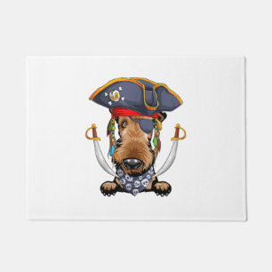Funny Airedale Terrier dog in pirate hat with two Doormat