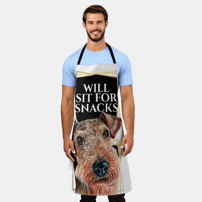 Funny Airedale terrier sit for snacks watercolor Apron (Worn)