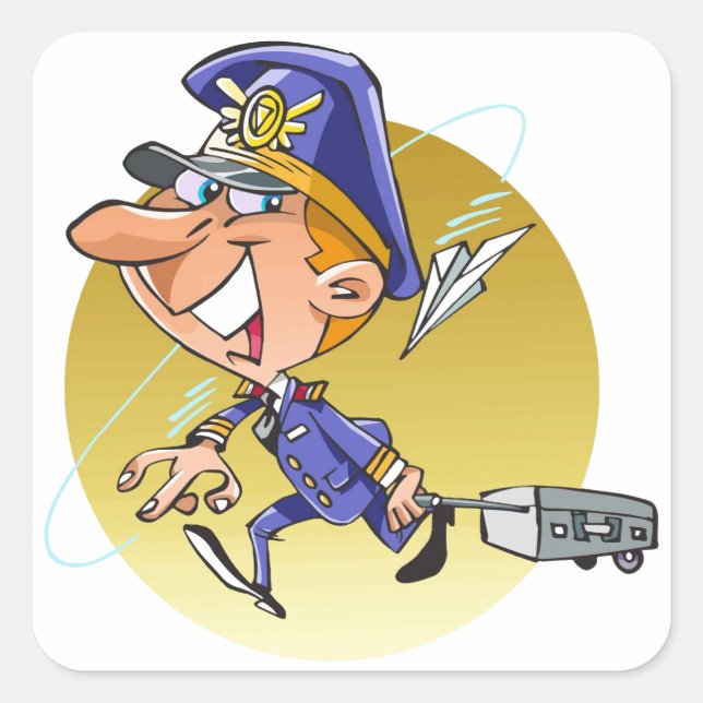 Funny airline PILOT cartoon personalised Square Sticker (Front)