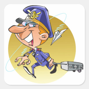 Funny airline PILOT cartoon personalised Square Sticker