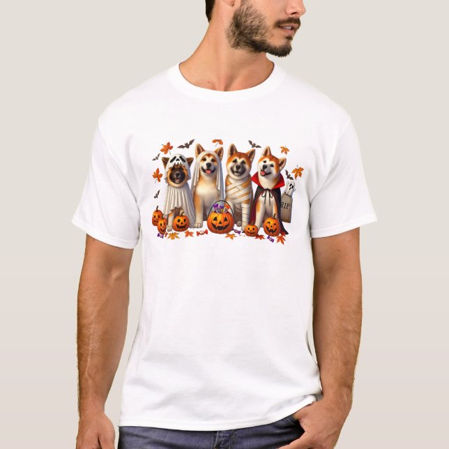 Funny Akita Halloween Dog Lover T-Shirt (Front)