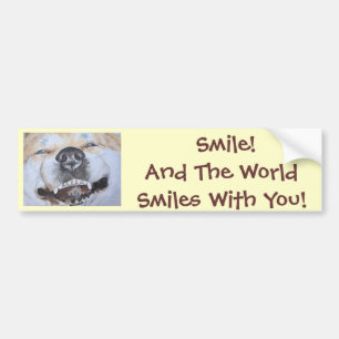 funny akita picture of dog smiling with slogan bumper sticker
