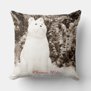 funny akita snow dog snow scene seasonal cushion