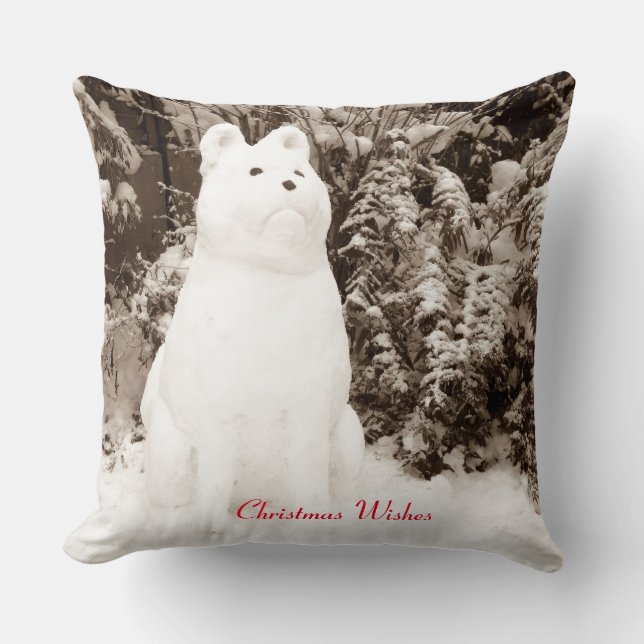 funny akita snow dog snow scene seasonal cushion (Front)