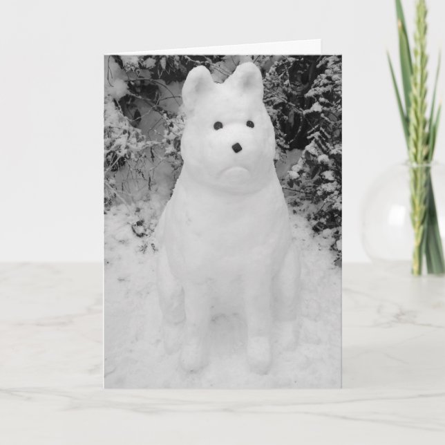 funny akita snow dog snowman christmas holiday card (Front)