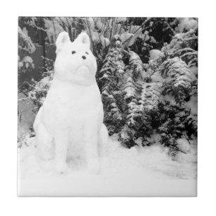 funny akita snow dog snowman christmas tile