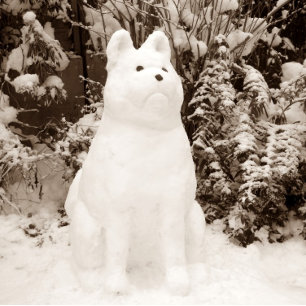 funny akita snowman scenic snow scene christmas holiday card