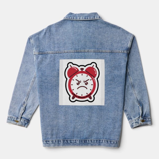 Funny Alarm Clock Doodle | 5 More Minutes Please  Denim Jacket (Back)