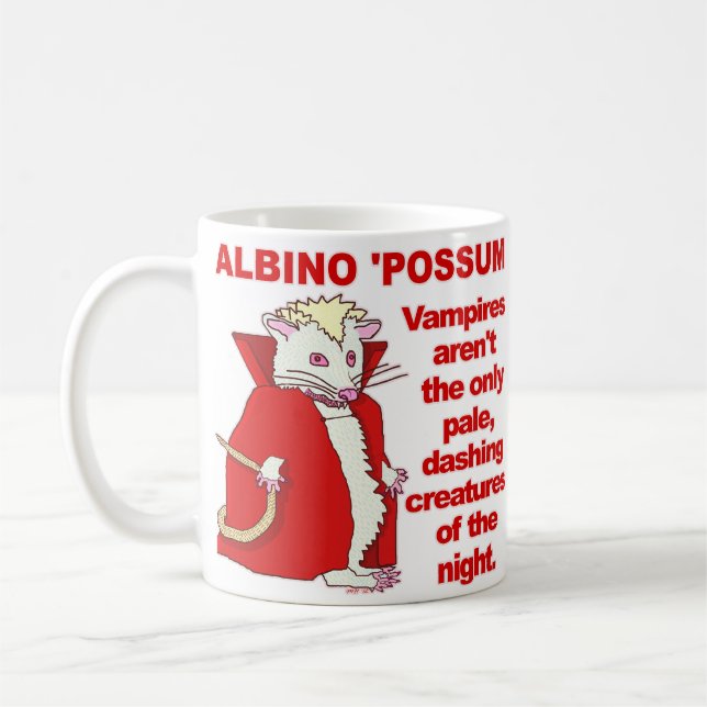 Funny Albino Possum Vampire Animal Coffee Mug (Left)