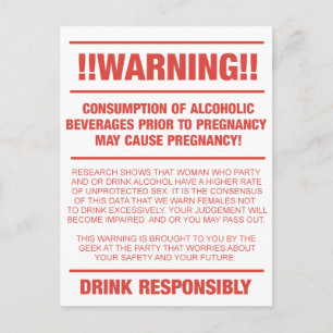 Funny alcohol and pregnancy warning postcard
