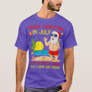 Funny Alcohol Drinking Santa Summer Christmas in J T-Shirt