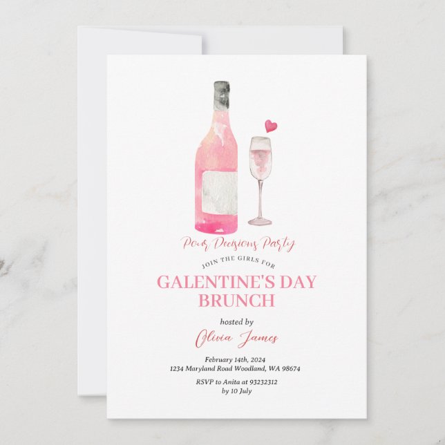 Funny Alcohol Galentine's Day Party Brunch Dinner Invitation (Front)