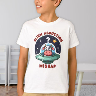 Funny Alien Abduction Mishap - Cute Confused Cow T-Shirt