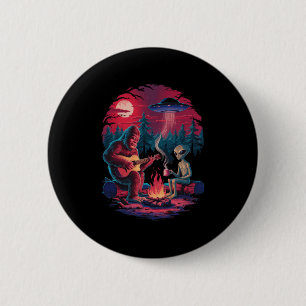 Funny Alien And Bigfoot Campfire Moon Ufo Adventur 6 Cm Round Badge