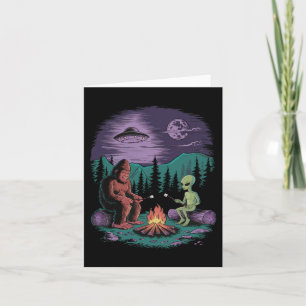 Funny Alien And Bigfoot Hiking Moon Sasquatch Ufo Card