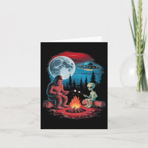 Funny Alien And Bigfoot Hiking Moon Sasquatch Ufo  Card