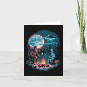 Funny Alien And Bigfoot Hiking Moon Sasquatch Ufo  Card