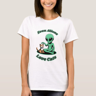 Funny Alien and Funny Cat. Funny Animal T-Shirt