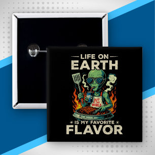 Funny Alien BBQ Illustration Retro Sci Fi Grilling 15 Cm Square Badge