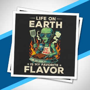 Funny Alien BBQ Illustration Retro Sci Fi Grilling Napkin