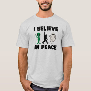 Funny Alien Bigfoot and Ghost T-shirt for Men