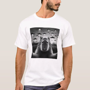 Funny Alien Capybara UFO Capybara Selfie with UFOs T-Shirt