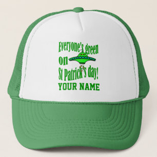 Funny alien cartoon St Patrick's Trucker Hat