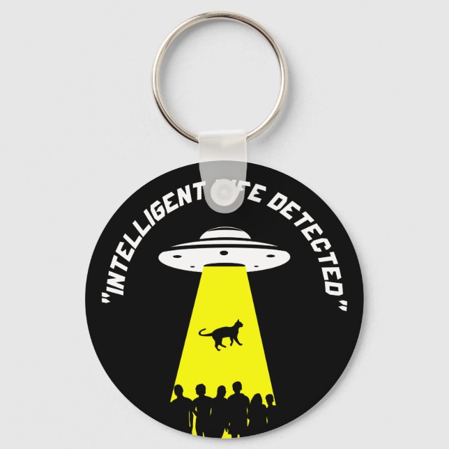 Funny Alien Cat Abduction Key Ring (Front)