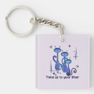 Funny Alien Cats   Take Us To Your Litter Key Ring